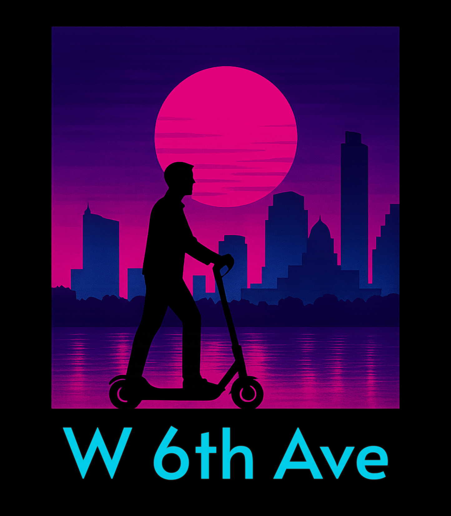 Austin Sunset Scooter Matty Stu W 6th Ave Inspired T-Shirt