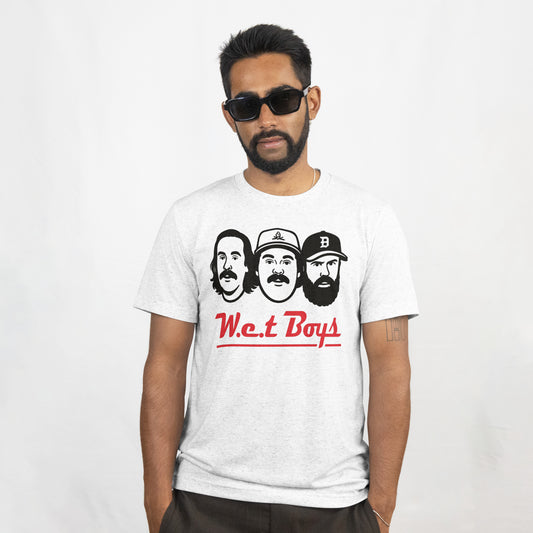 W.E.T. Boys T-Shirt PepBoys Style Homage Works Every Time Podcast T-Shirt