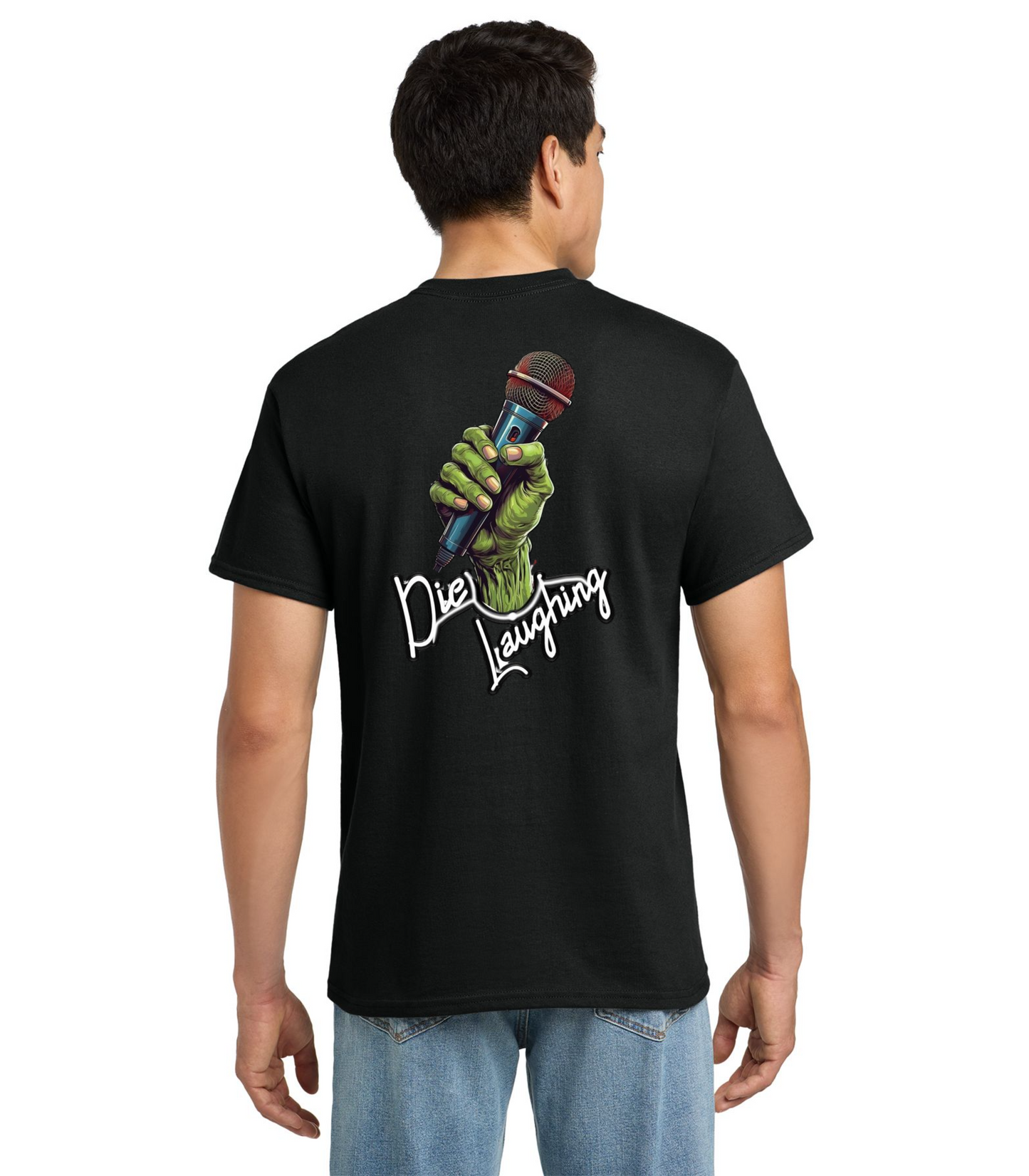 Die Laughing Comedy Official Left Pocket Full Back T-Shirt