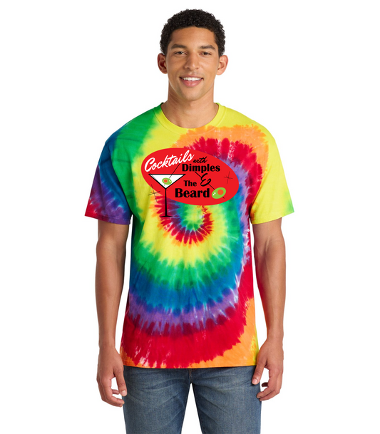 Cocktails with Dimples & the Beard – Tie-Dye Logo Rainbow Swirl T-Shirt