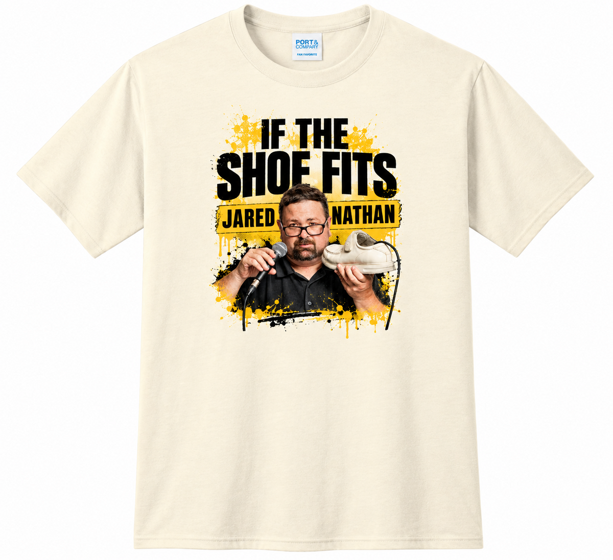 Jared Nathan If the Shoe Fits graphic tee in Gardenia, front view
