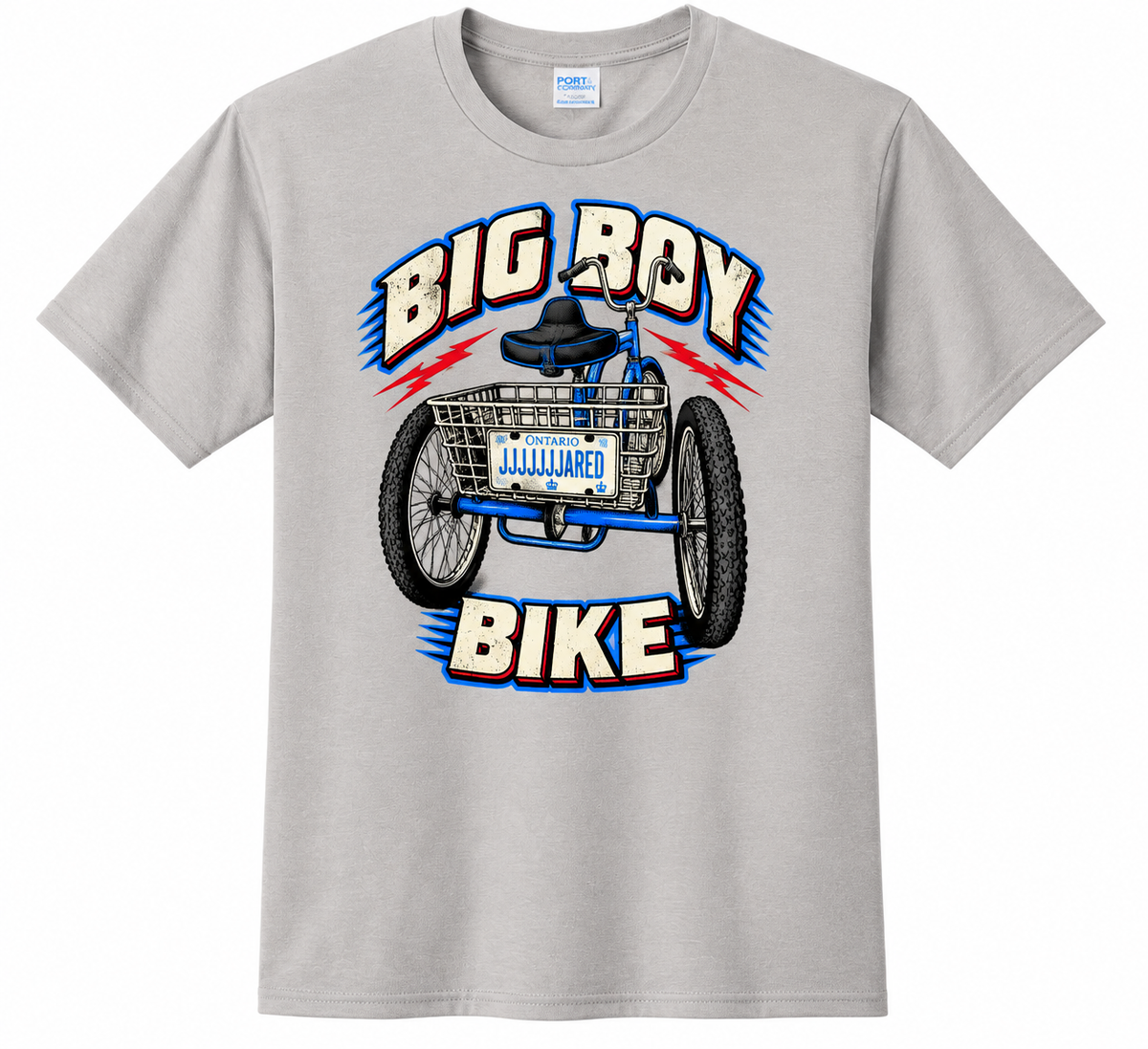 Jared Nathan Big Boy Bike T-shirt alternate mockup featuring the retro tricycle illustration.