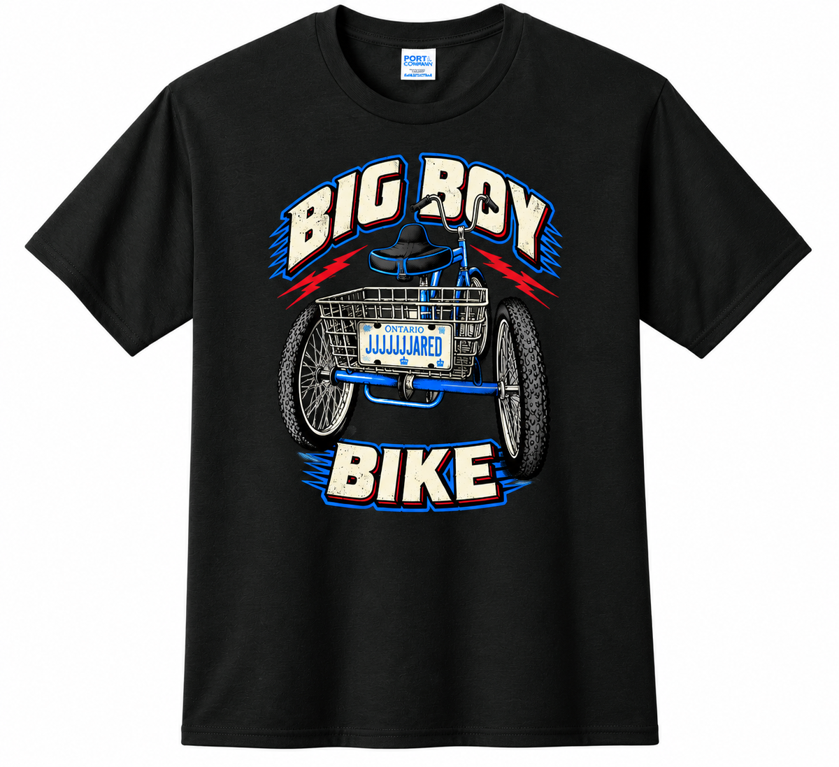 Jared Nathan Big Boy Bike graphic T-shirt showing retro three-wheel bicycle artwork.