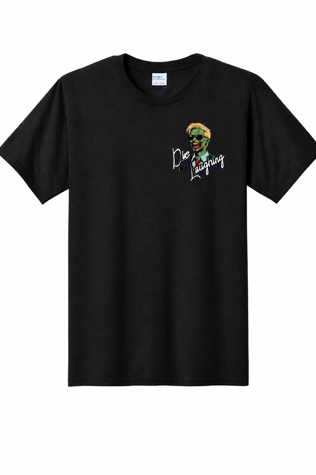 Die Laughing Comedy Official Left Chest with Full Logo Back T-Shirt