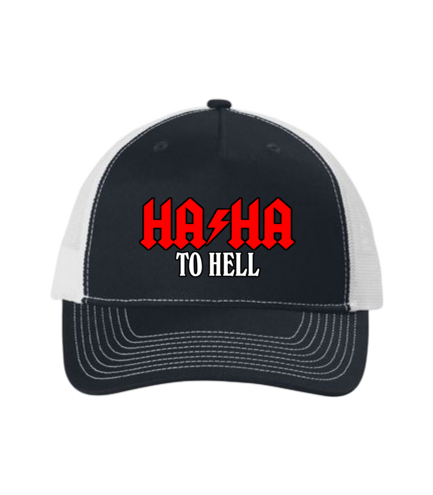 HA/HA To Hell Black/White Mesh Back Trucker Cap