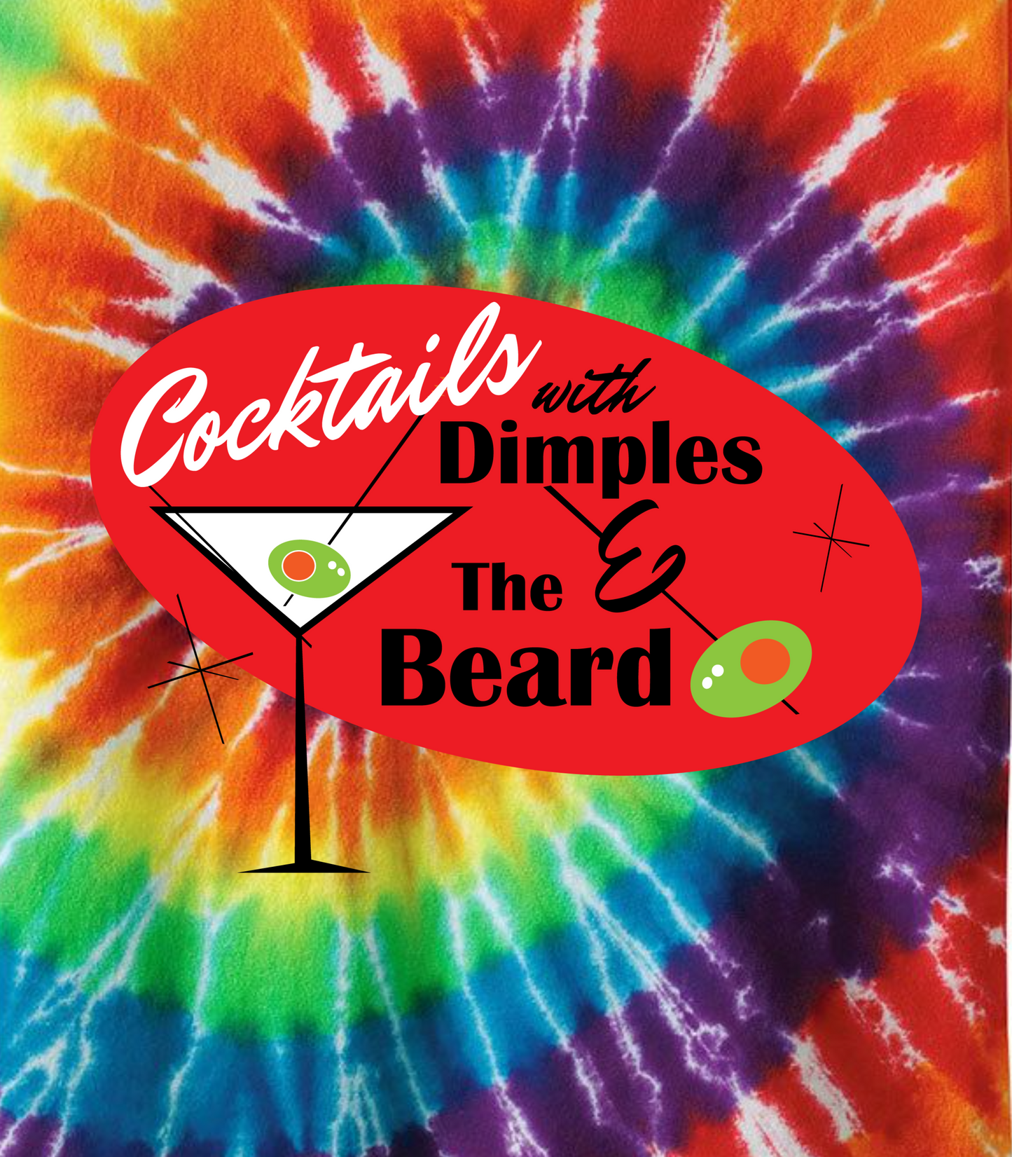 Cocktails with Dimples & the Beard – Tie-Dye Logo Rainbow Swirl T-Shirt