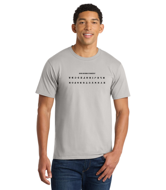 Gus Horn "Too Sober to Read This" Backwards Alphabet T-Shirt