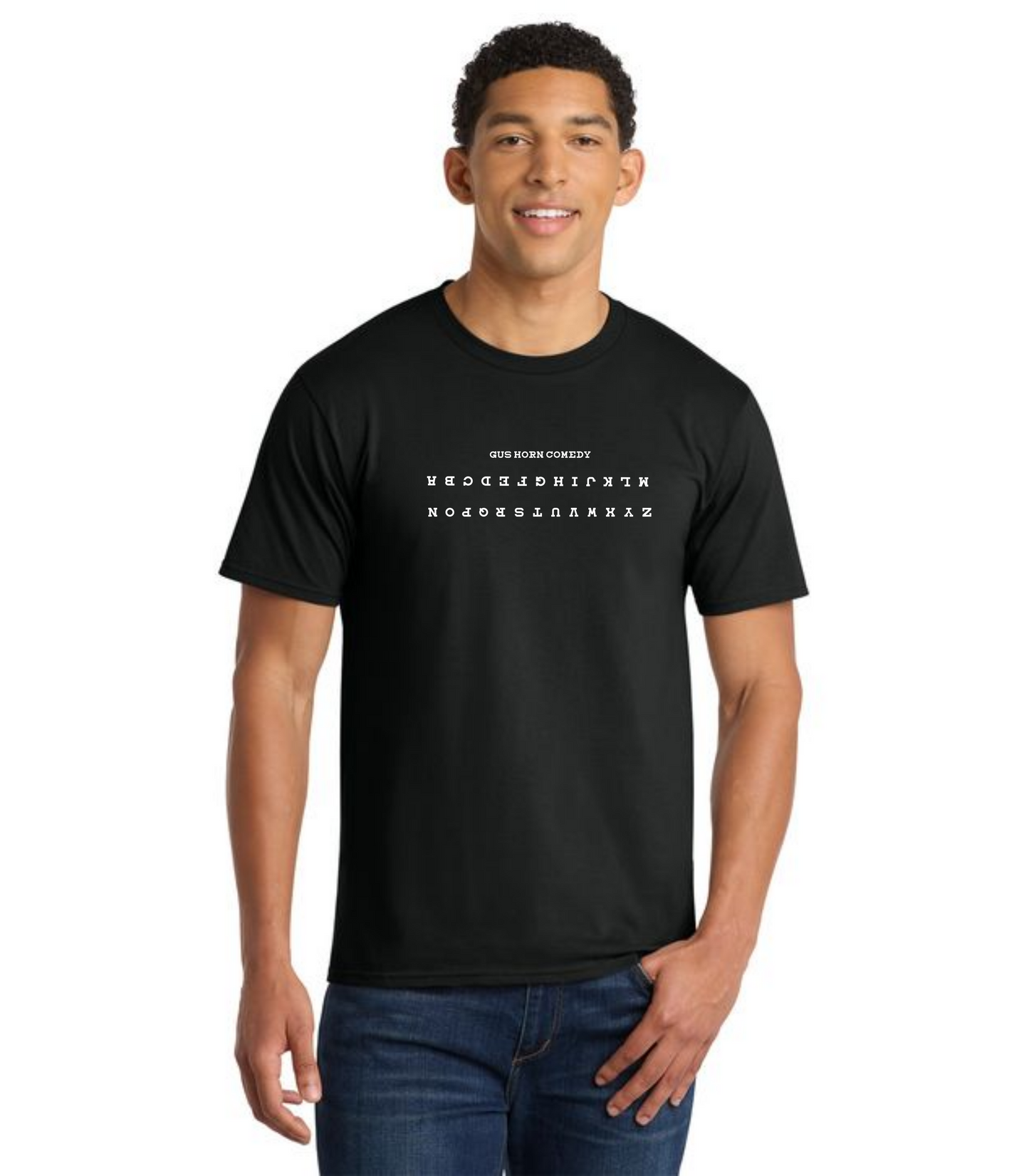 Gus Horn "Too Sober to Read This" Backwards Alphabet T-Shirt