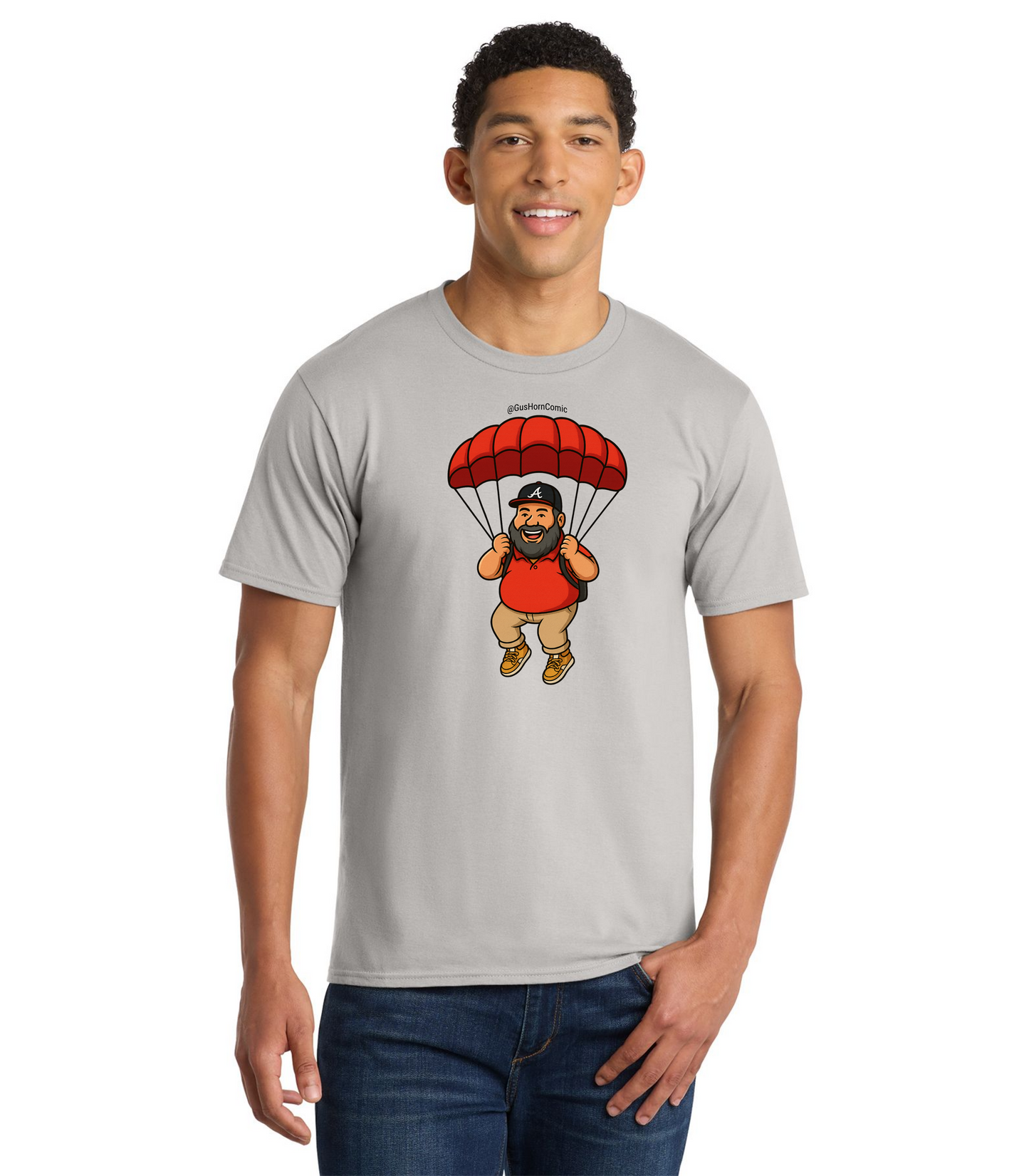 "Too Fat For Gravity" Gus Horn Parachuting Logo T-Shirt