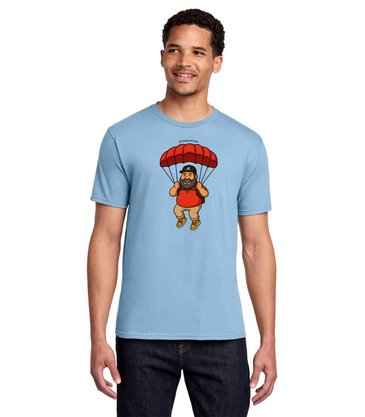 "Too Fat For Gravity" Gus Horn Parachuting Logo T-Shirt