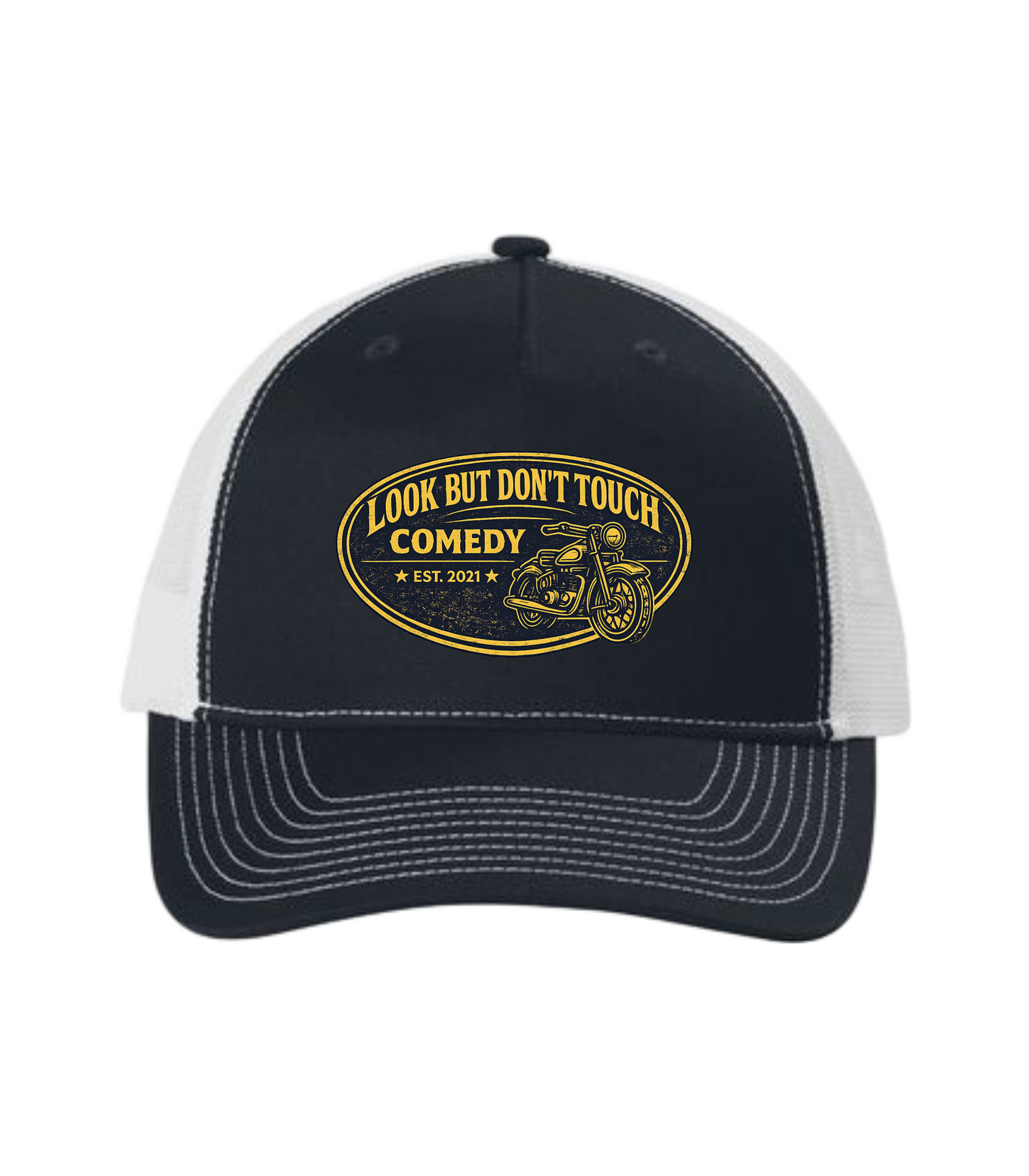 Rachel McMillen Look But Don't Touch Navy/White Mesh Back Trucker Hat
