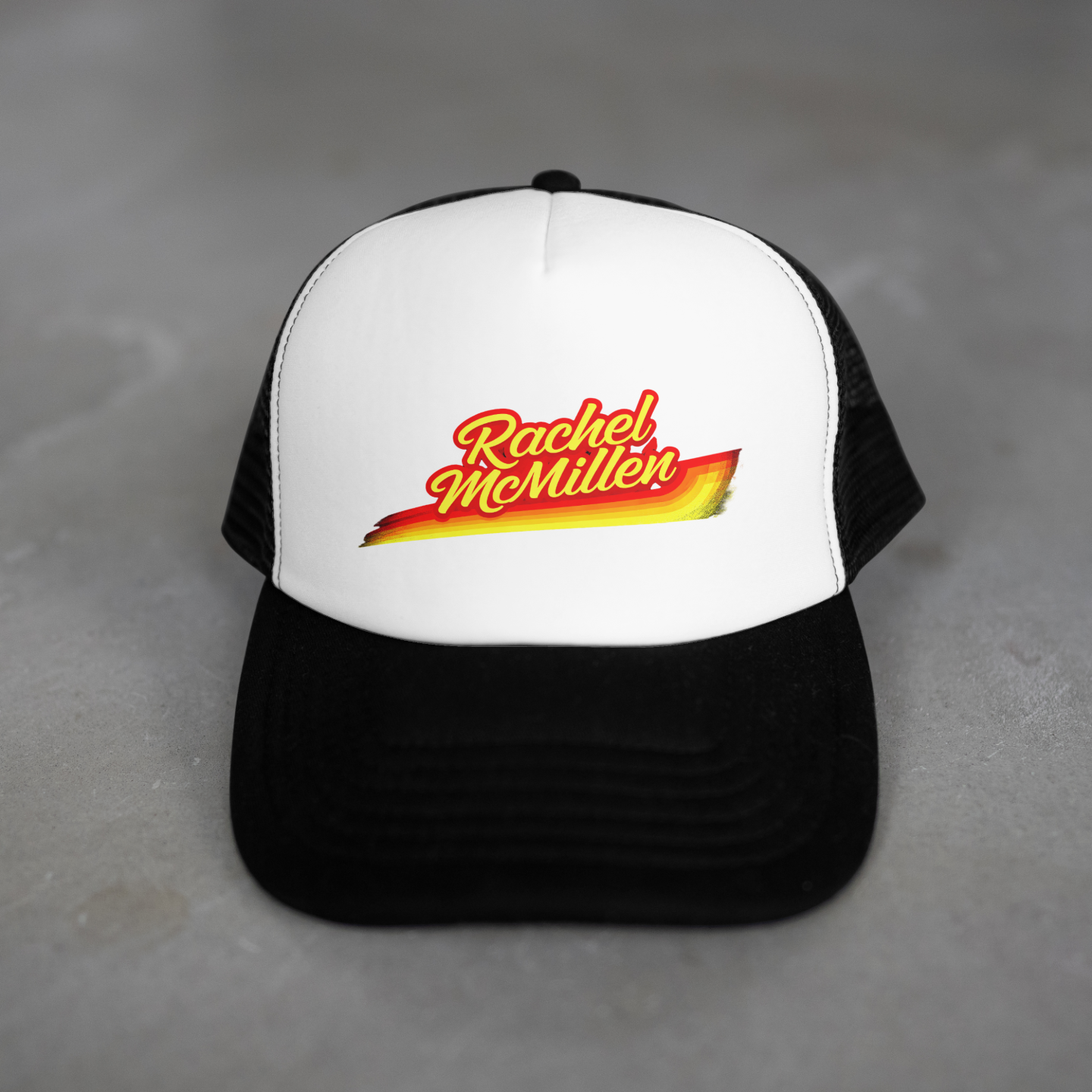 Rachel McMillen Official Logo Foam Front Trucker Cap White/Black Hat